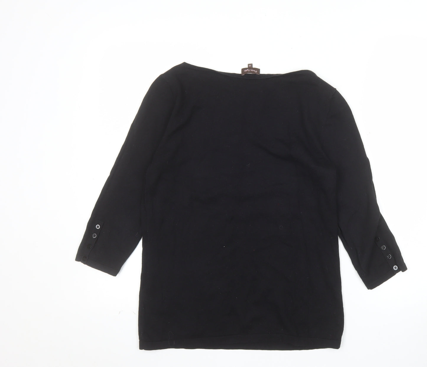 Phase Eight Women's Black Boat Neck 3/4 Sleeve Cotton Wool Jumper Size 14