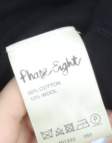 Phase Eight Women's Black Boat Neck 3/4 Sleeve Cotton Wool Jumper Size 14