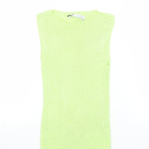 Zara Women Green Sleeveless Knit Tank Top Size S