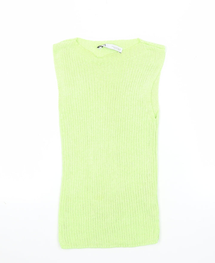 Zara Women Green Sleeveless Knit Tank Top Size S