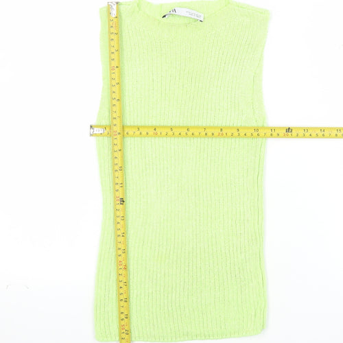 Zara Women Green Sleeveless Knit Tank Top Size S