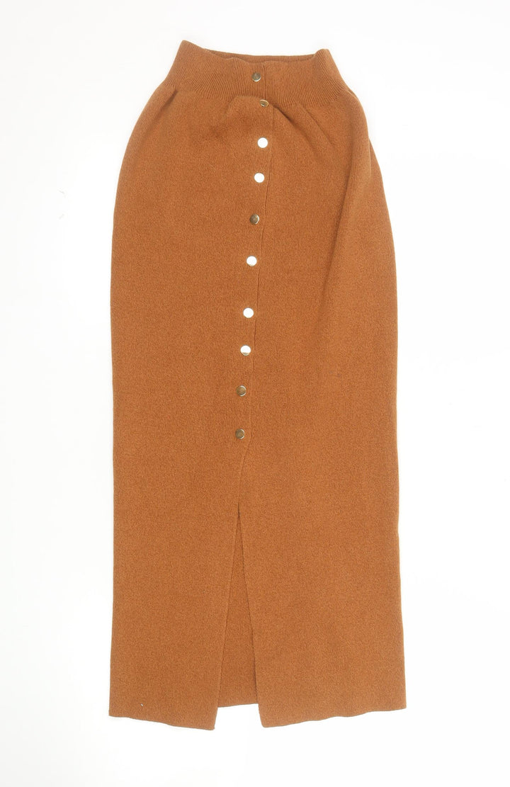 Atmosphere Women's Brown Knit Midi Button Pencil Skirt Size 8