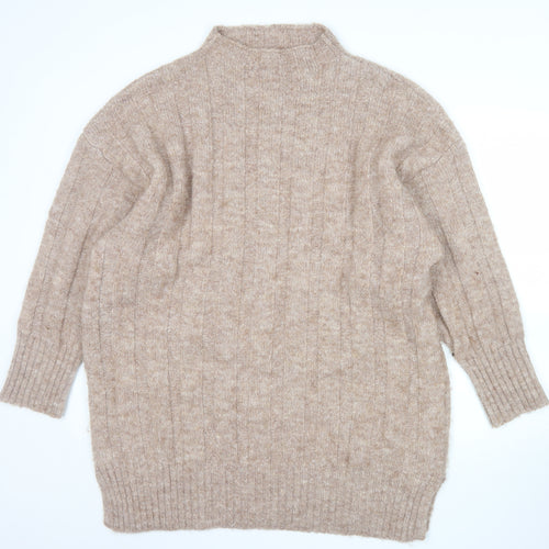 Topshop Women Beige Mock Neck Chunky Knit Pullover Jumper L