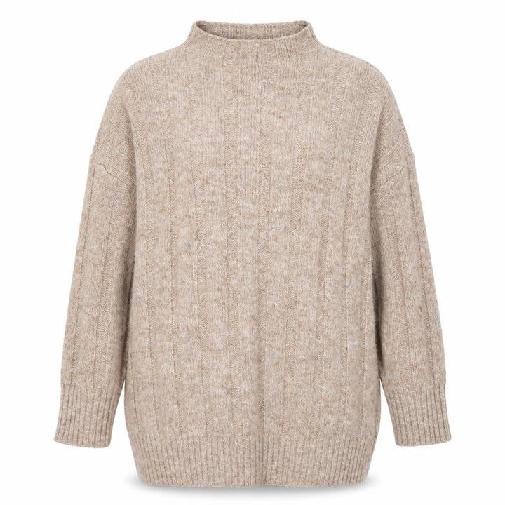Topshop Women Beige Mock Neck Chunky Knit Pullover Jumper L