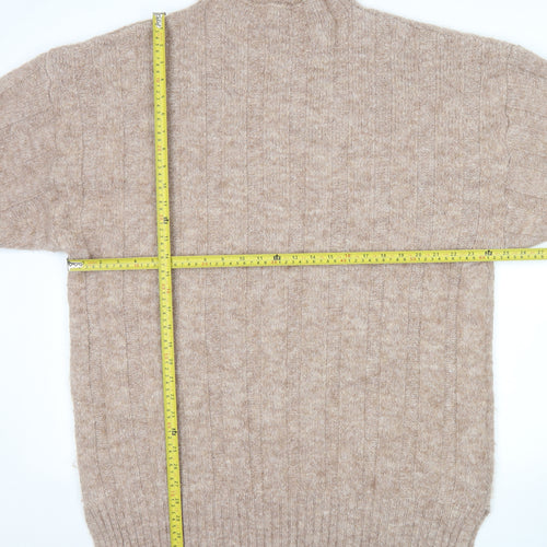 Topshop Women Beige Mock Neck Chunky Knit Pullover Jumper L
