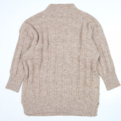 Topshop Women Beige Mock Neck Chunky Knit Pullover Jumper L