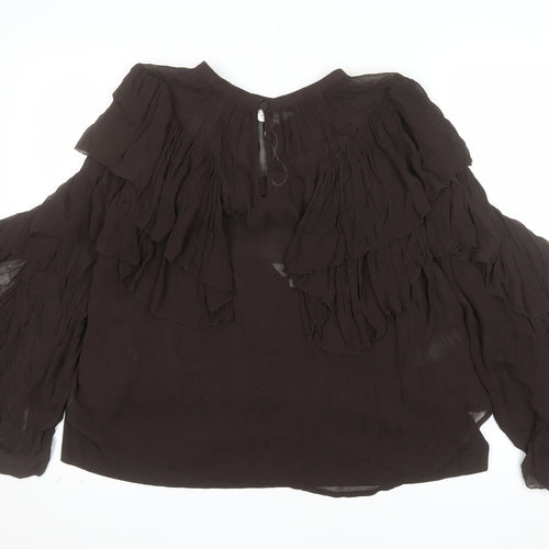 Marks & Spencer Per Una Women's Brown Ruffle Chiffon Blouse Size 16