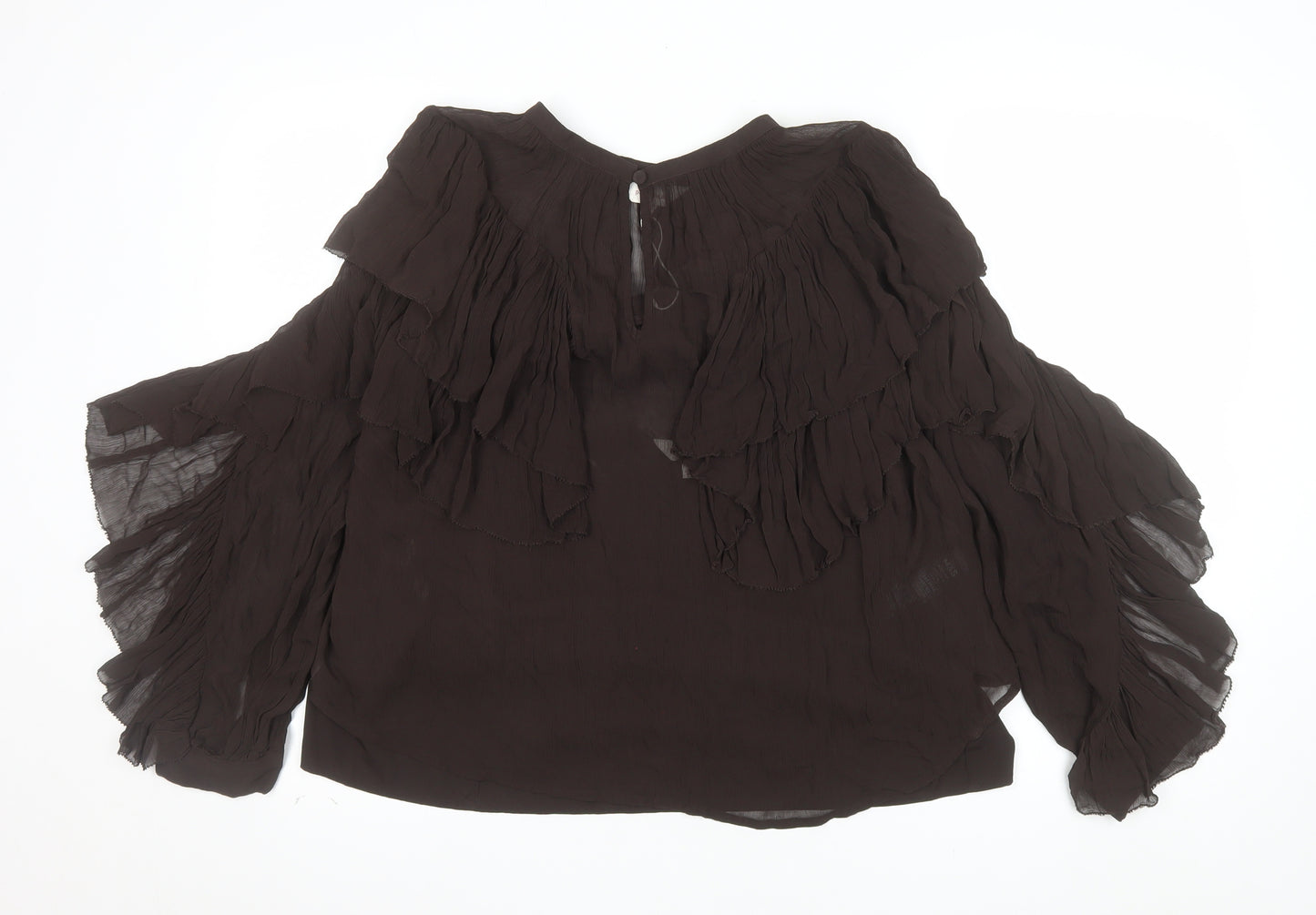 Marks & Spencer Per Una Women's Brown Ruffle Chiffon Blouse Size 16