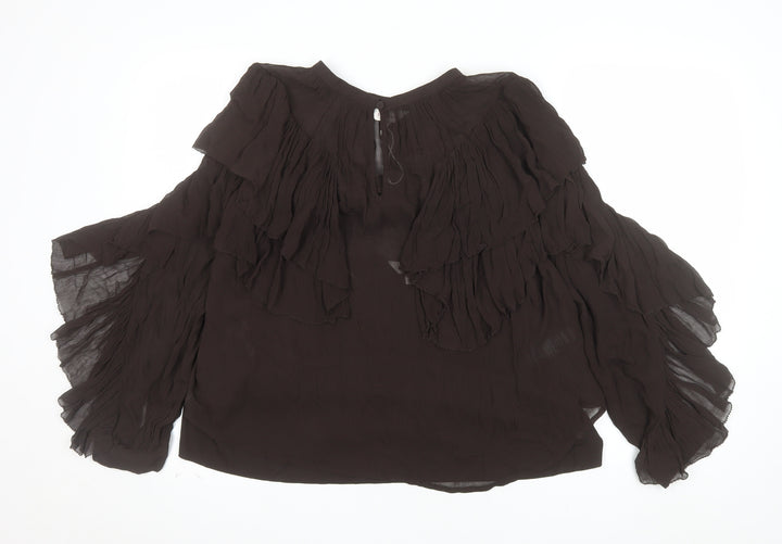 Marks & Spencer Per Una Women's Brown Ruffle Chiffon Blouse Size 16