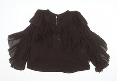 Marks & Spencer Per Una Women's Brown Ruffle Chiffon Blouse Size 16