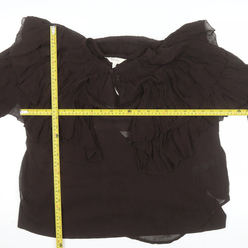 Marks & Spencer Per Una Women's Brown Ruffle Chiffon Blouse Size 16