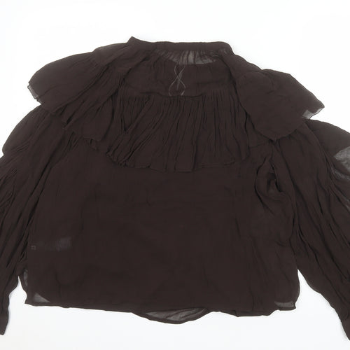 Marks & Spencer Per Una Women's Brown Ruffle Chiffon Blouse Size 16