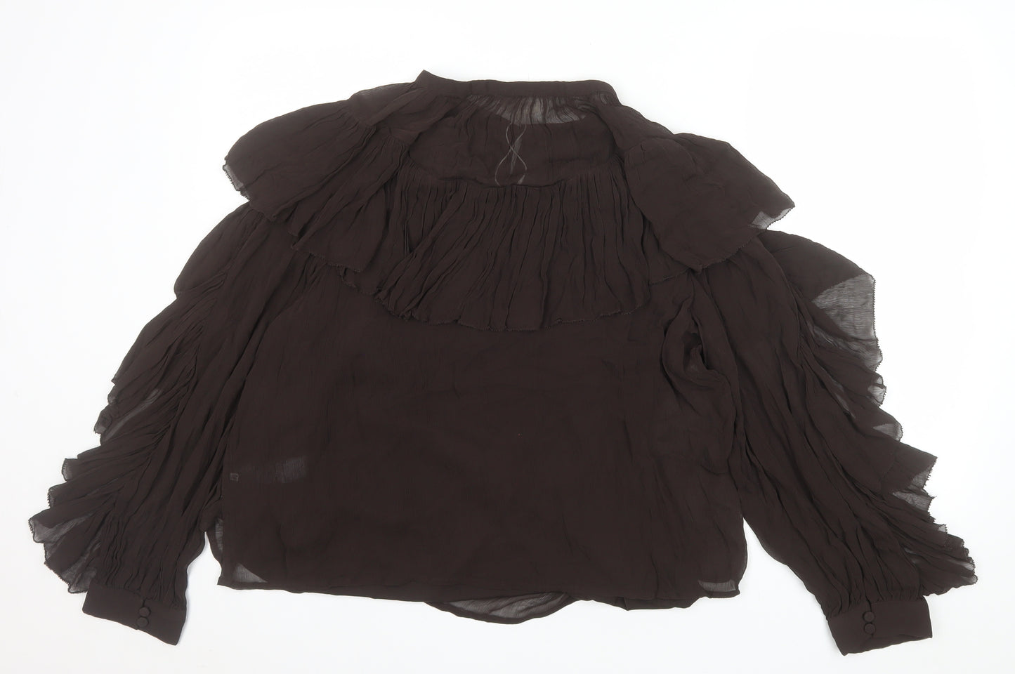 Marks & Spencer Per Una Women's Brown Ruffle Chiffon Blouse Size 16