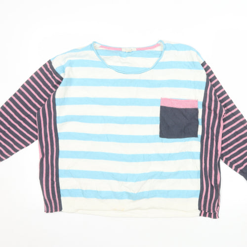 White Stuff Women's Multicoloured Striped Cotton Cashmere Jumper Size 14
