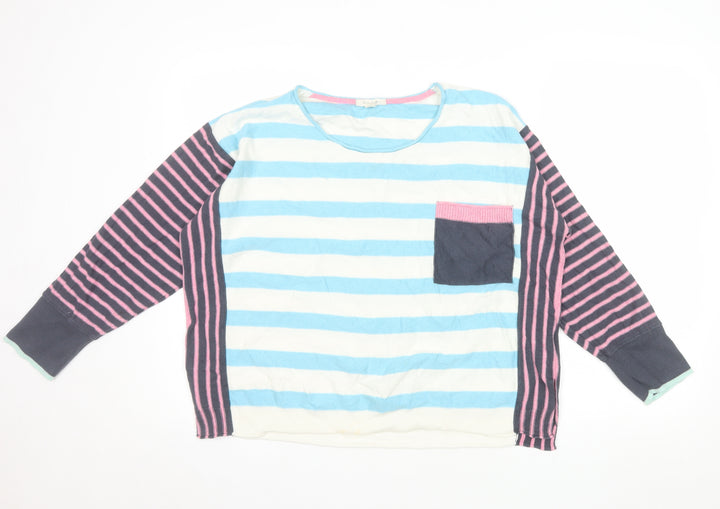 White Stuff Women's Multicoloured Striped Cotton Cashmere Jumper Size 14