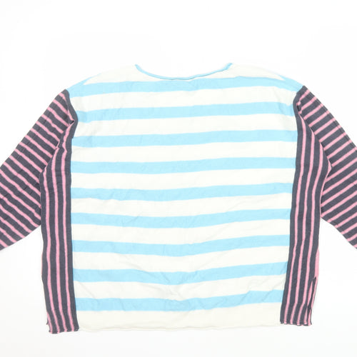 White Stuff Women's Multicoloured Striped Cotton Cashmere Jumper Size 14