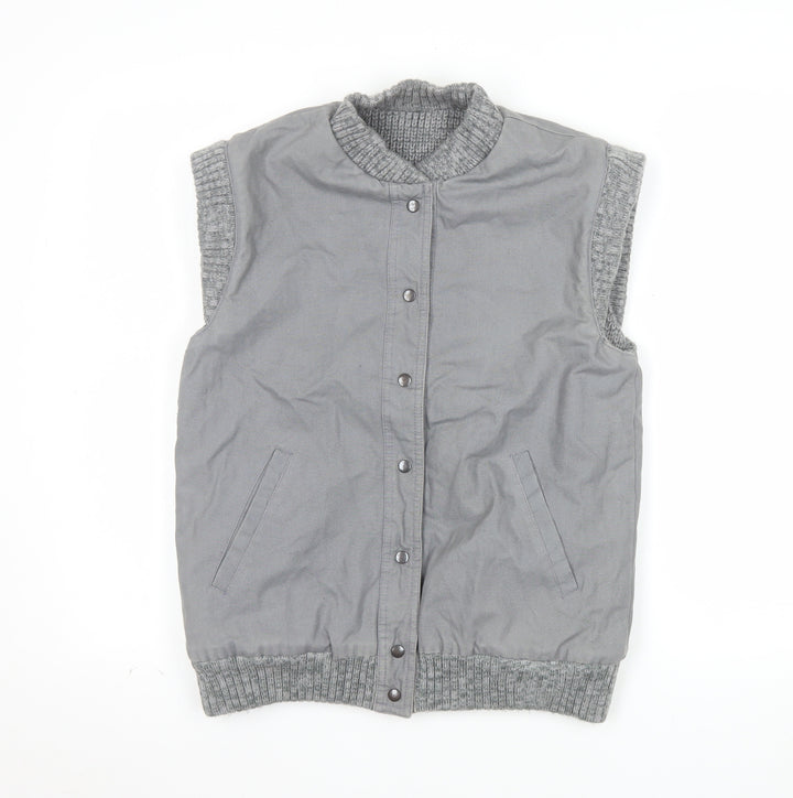 BiBA Women's Grey Cotton Waistcoat Bodywarmer Size 10 Snap Front