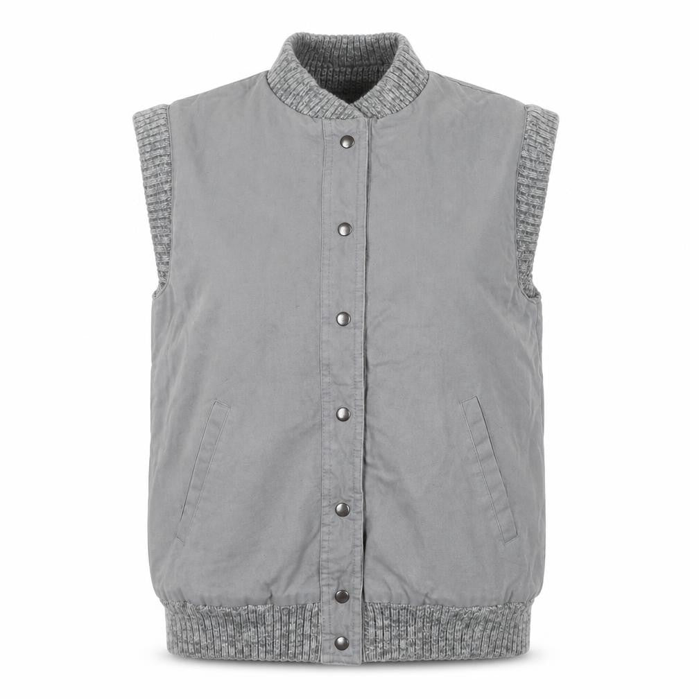 BiBA Women's Grey Cotton Waistcoat Bodywarmer Size 10 Snap Front