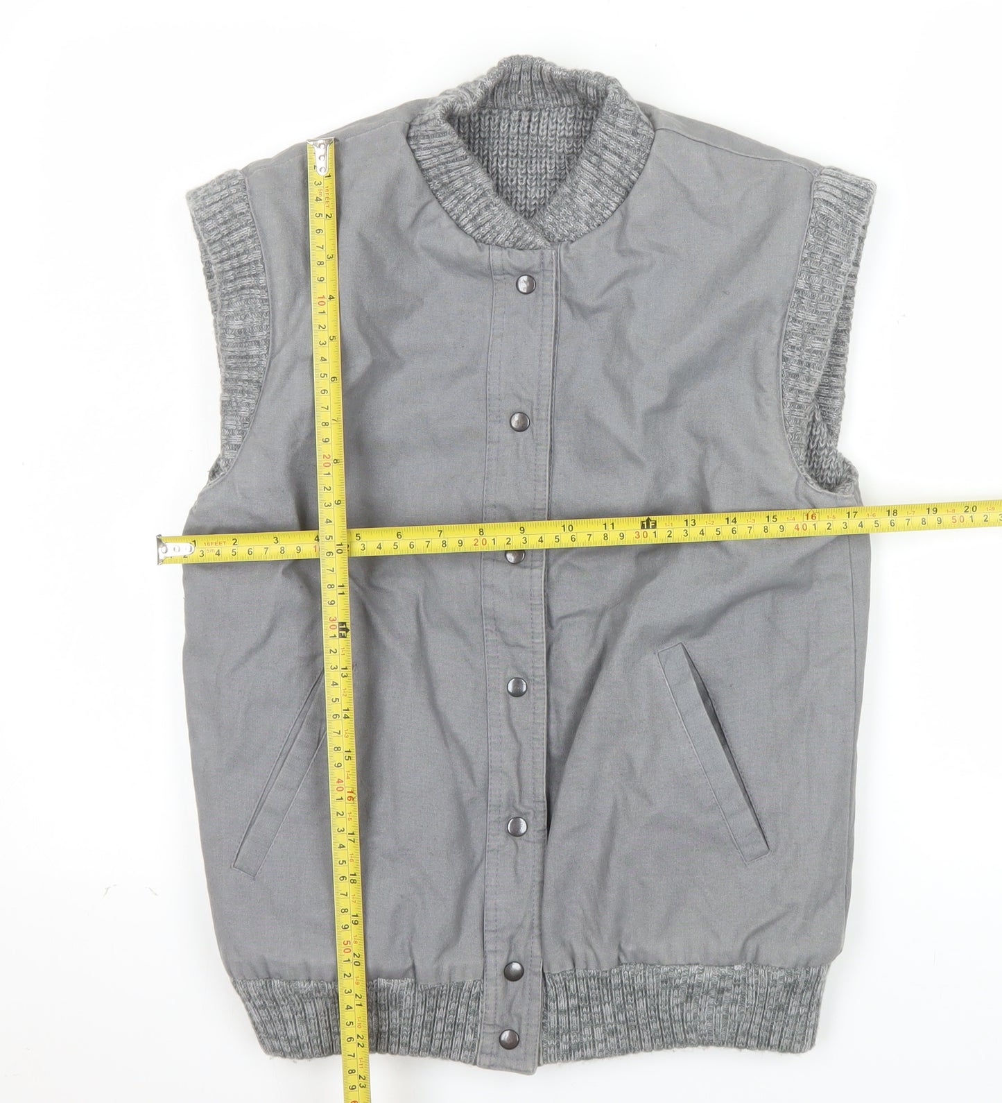 BiBA Women's Grey Cotton Waistcoat Bodywarmer Size 10 Snap Front