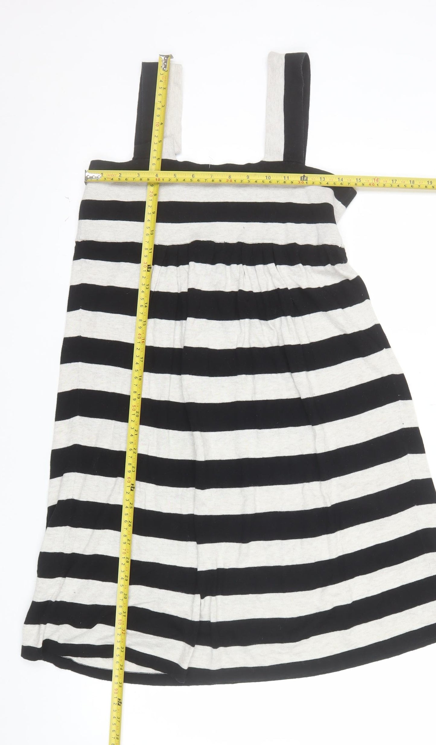 Topshop Women Black Striped Bodycon Cotton Stretch Dress Size 10