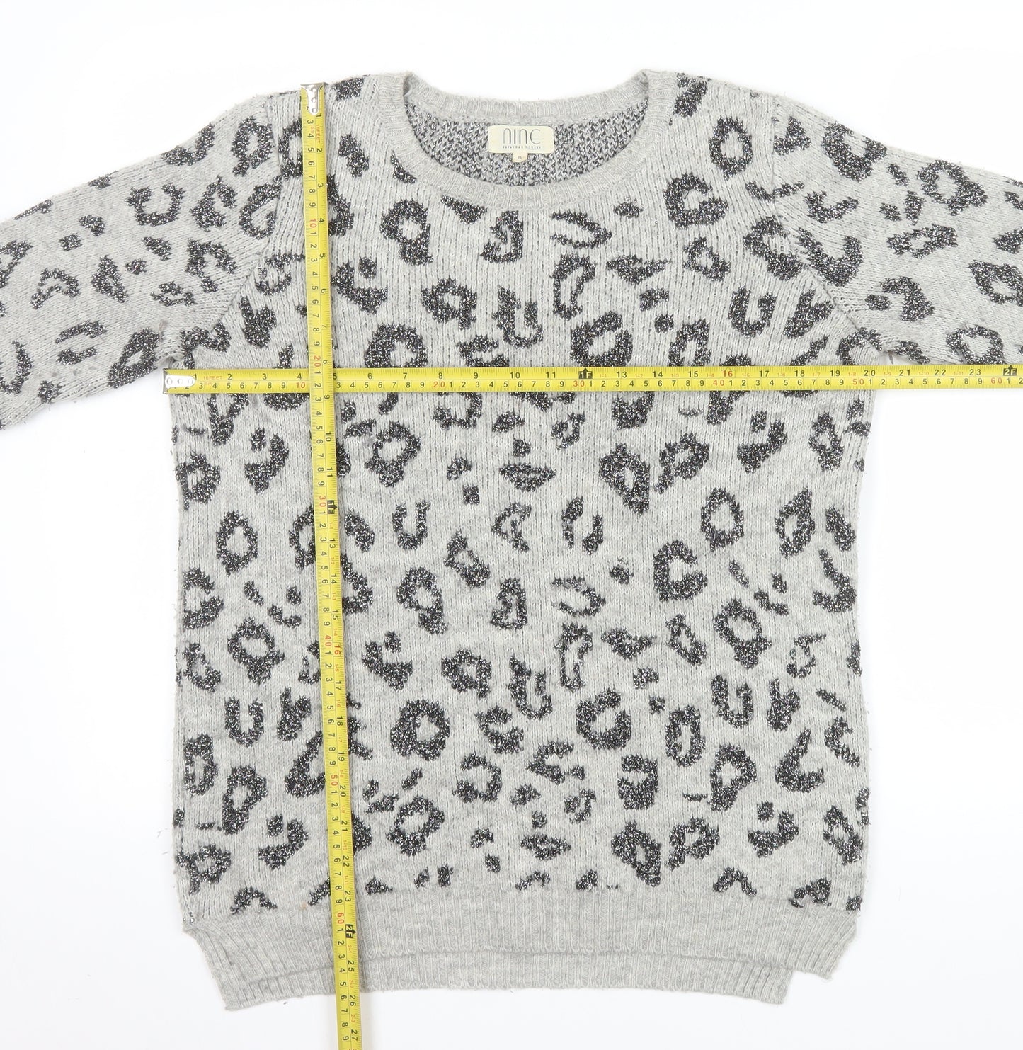 Nine by Savannah Miller Grey Leopard Print Women's Jumper Size 8