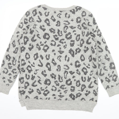 Nine by Savannah Miller Grey Leopard Print Women's Jumper Size 8