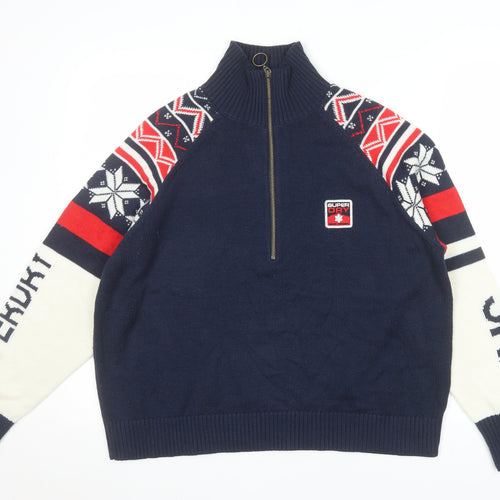 Superdry Women's Multicoloured Fair Isle Half Zip Ski Jumper Size 16