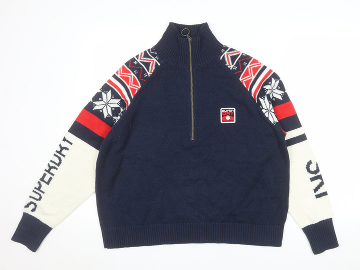 Superdry Women's Multicoloured Fair Isle Half Zip Ski Jumper Size 16