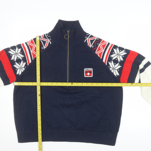 Superdry Women's Multicoloured Fair Isle Half Zip Ski Jumper Size 16