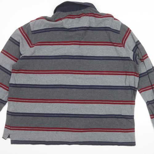 Marks and Spencer Blue Harbour Men's Grey Striped Long Sleeve Polo Shirt XXL Regular Fit Cotton