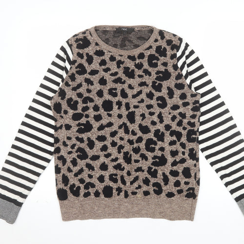 Next Womens Brown Leopard Print Striped Sleeve Jumper Size S