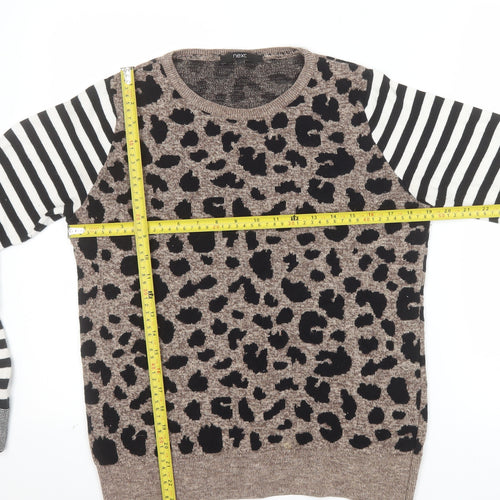 Next Womens Brown Leopard Print Striped Sleeve Jumper Size S
