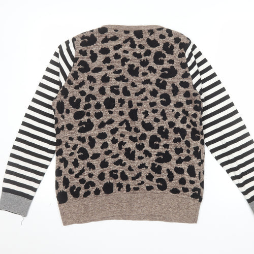 Next Womens Brown Leopard Print Striped Sleeve Jumper Size S