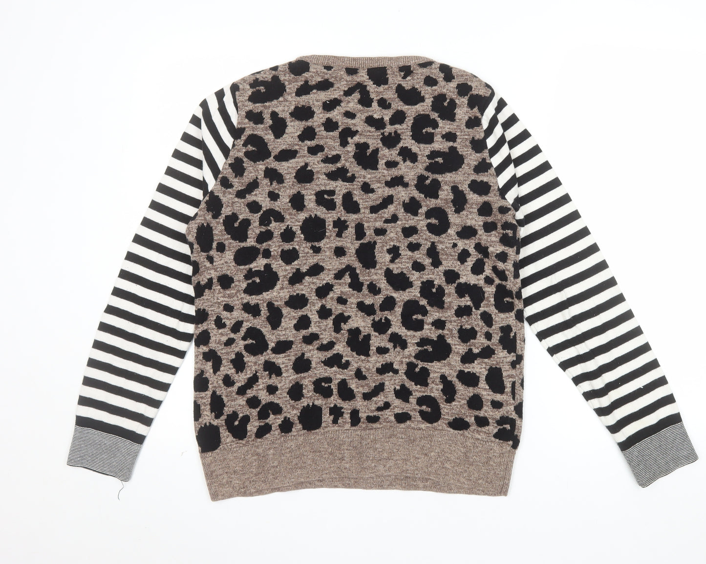 Next Womens Brown Leopard Print Striped Sleeve Jumper Size S