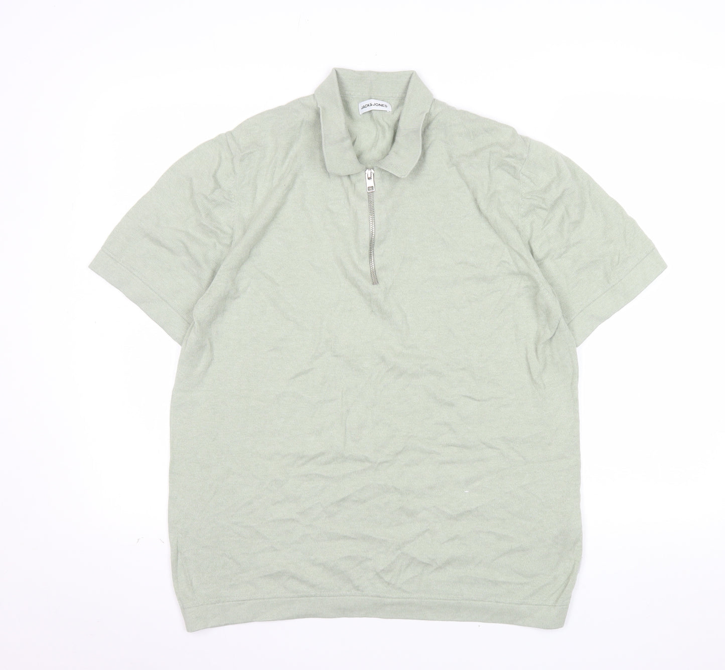 Jack & Jones Men’s Green 1/4 Zip Knit Polo Shirt Size L