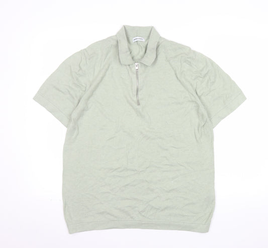 Jack & Jones Men’s Green 1/4 Zip Knit Polo Shirt Size L