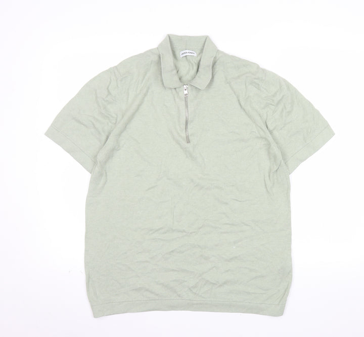 Jack & Jones Men’s Green 1/4 Zip Knit Polo Shirt Size L