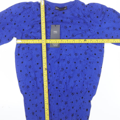 Marks and Spencer Women's Blue Star Print Pullover Jumper Size S