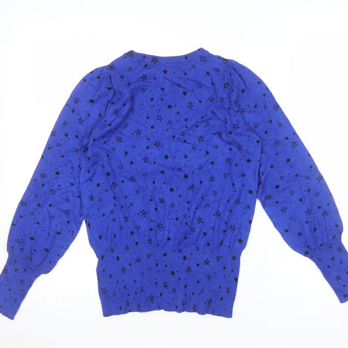 Marks and Spencer Women's Blue Star Print Pullover Jumper Size S