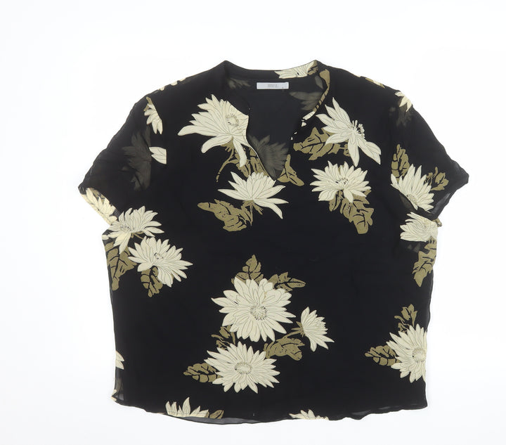 Marks and Spencer Women's Black Floral Viscose Tunic Blouse UK 20