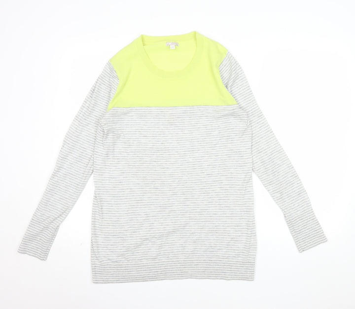 Gap Womens Grey Striped Wool Blend Crew Neck Pullover Jumper L
