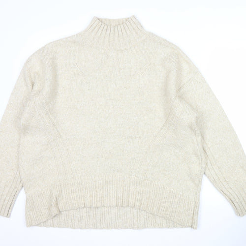 Next Women Beige Wool Blend Mock Neck Jumper Size L