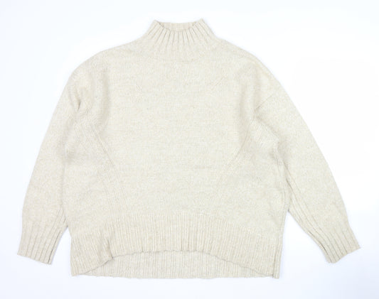 Next Women Beige Wool Blend Mock Neck Jumper Size L