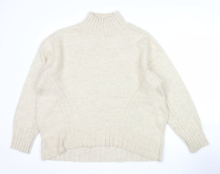 Next Women Beige Wool Blend Mock Neck Jumper Size L