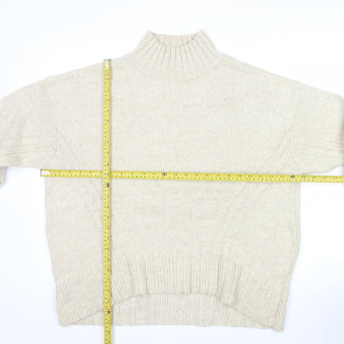 Next Women Beige Wool Blend Mock Neck Jumper Size L