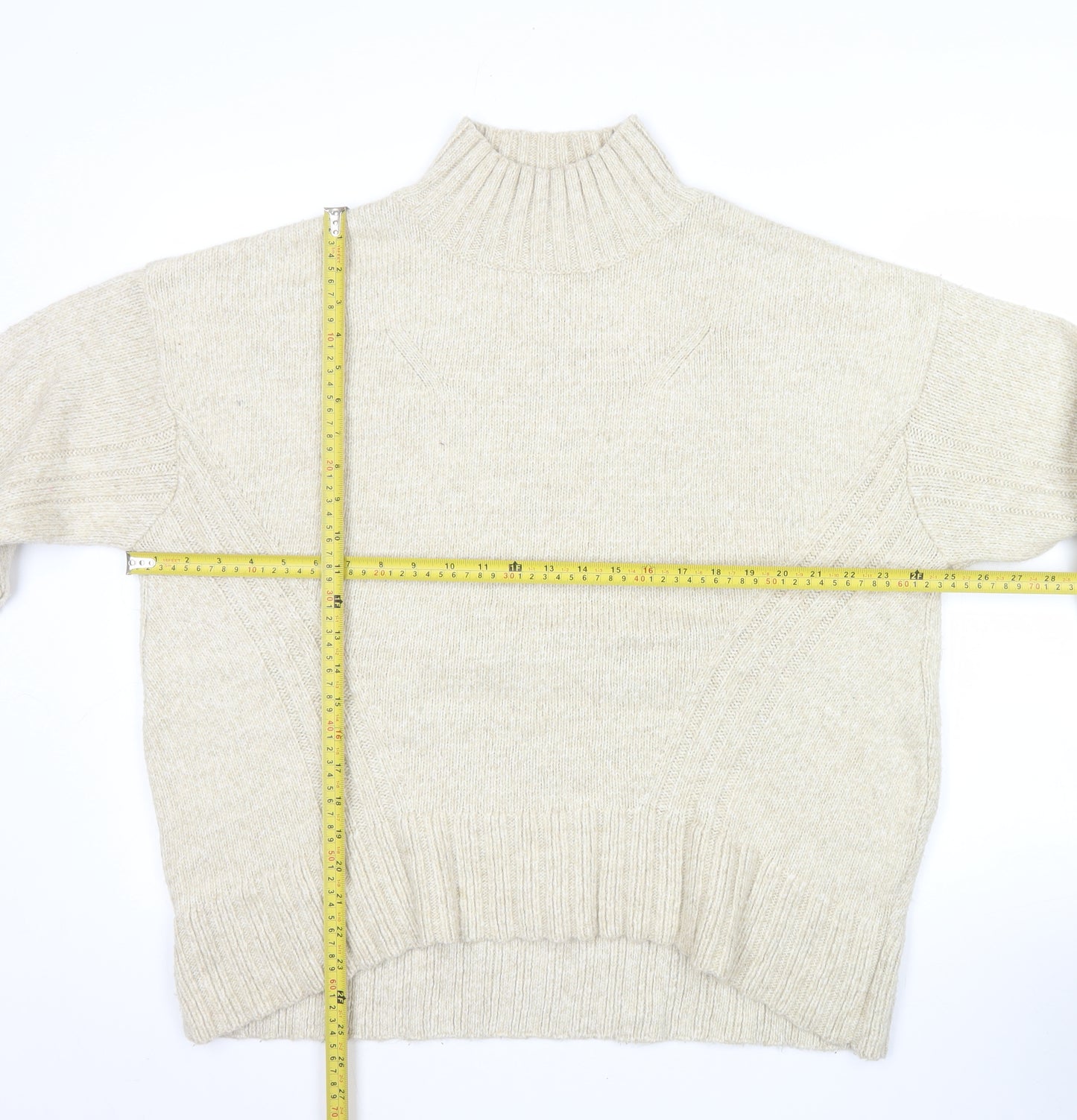 Next Women Beige Wool Blend Mock Neck Jumper Size L