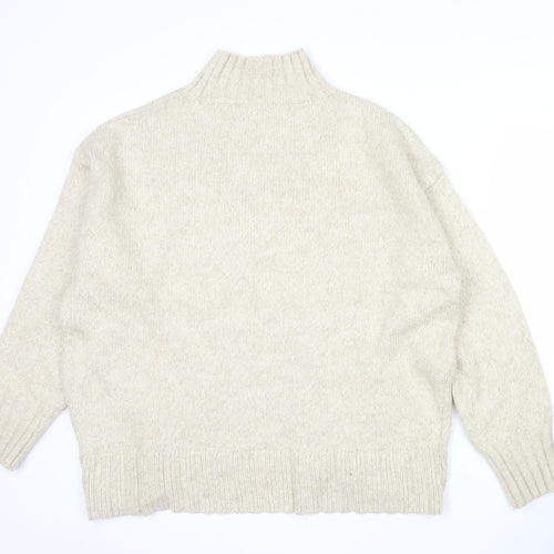 Next Women Beige Wool Blend Mock Neck Jumper Size L