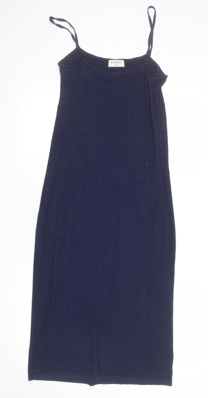 Kaliko Women’s Blue Viscose Slip Dress Size 12 Sleeveless Stretch Knit