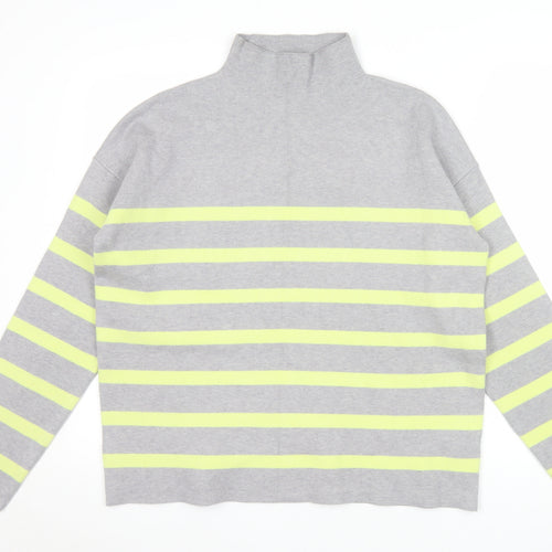 Tahari Women’s Grey Striped Mock Neck Long Sleeve Pullover Jumper L