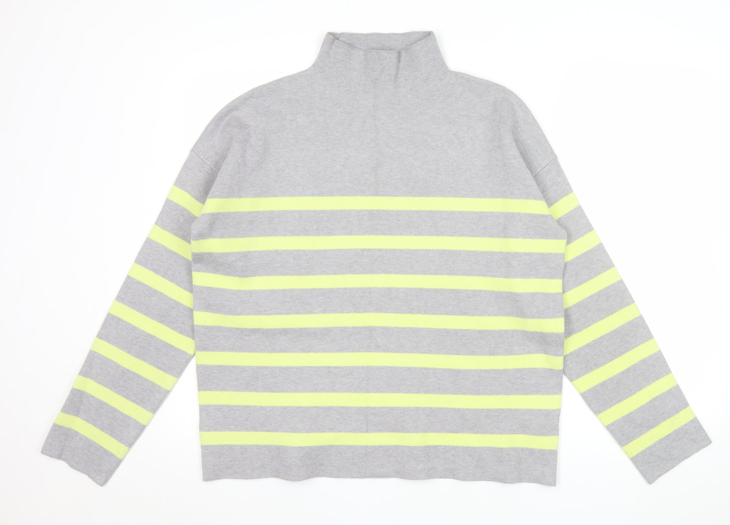 Tahari Women’s Grey Striped Mock Neck Long Sleeve Pullover Jumper L